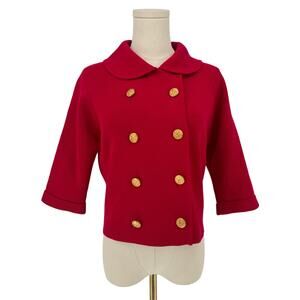 Vintage 1980s Lillie Rubin Knit Blazer Sweater Cardigan Cherry Red Gold Buttons